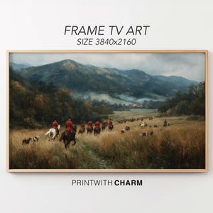 Cuadro vintage de caza del zorro para Samsung Frame TV, arte ecuestre, decoración campestre inglesa