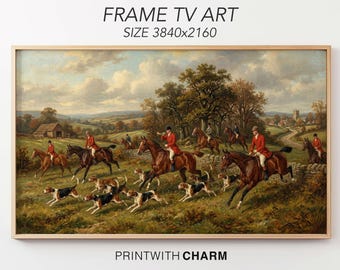 Samsung Frame TV Art Vintage English Fox Hunt Painting Digital Download 4K