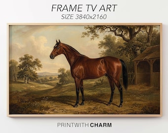 Vintage Pferd Ölgemälde Samsung Rahmen TV Kunst Pferdesport Landschaft Kulturerbe Wohnkultur 4K