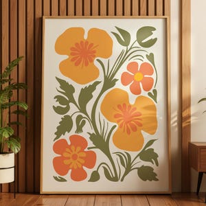 Abstrakte botanische Blumen der 70er Jahre, Wandkunst, Boho-Blumen-Poster zum Ausdrucken