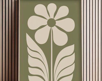 Salbei grüne Blume Art Print, 70er Jahre Retro Minimalist Groovy botanische digitaler Download