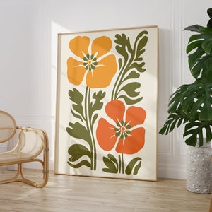 Funky Blumen Print Set Trendige Groovy Blumen, Botanische Retro Kunst, lustiger Blumen Print Boho Retro Print, 70er Jahre Wandkunst