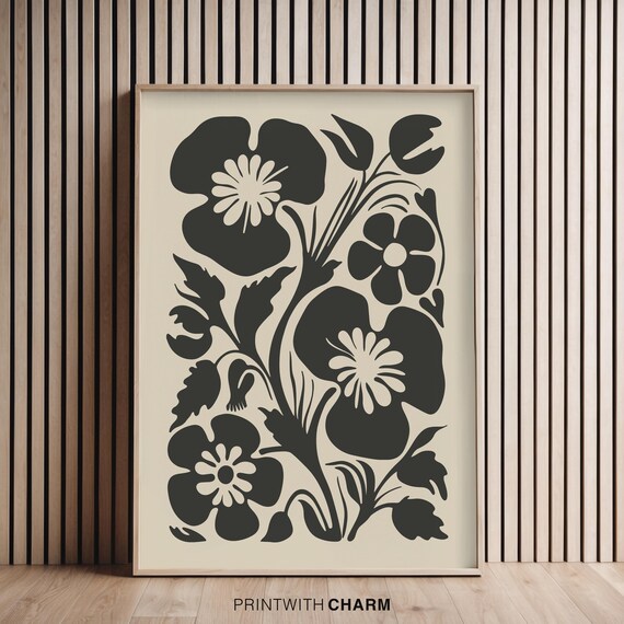 Abstract Flowers 70s Boho Print Monochrome Floral Poster Modern Rustic Decor (Digital Download)