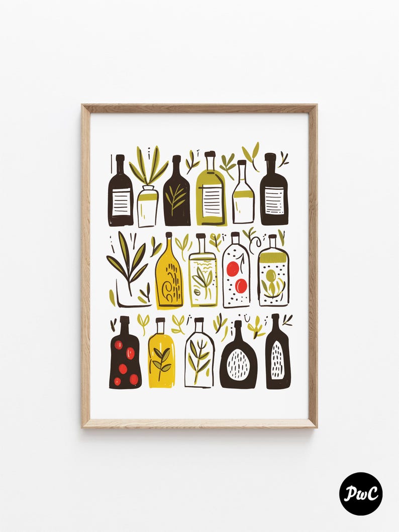 Print olijfoliefles: afdrukbare muurkunst keuken (digitale download) afbeelding 6