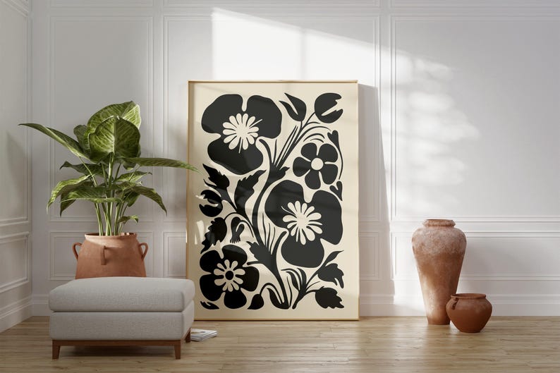 Fleurs abstraites des années 70, impression bohème, affiche florale monochrome, décoration rustique moderne (téléchargement numérique) image 8