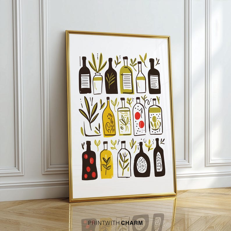 Print olijfoliefles: afdrukbare muurkunst keuken (digitale download) afbeelding 2