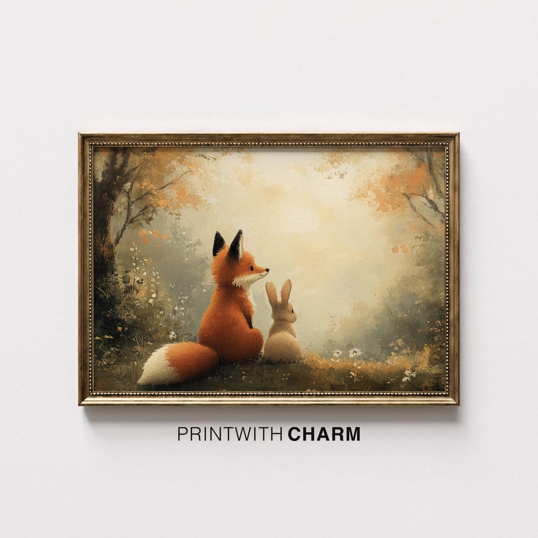 Fox Rabbit Art Fox Rabbit Print Woodland Nursery Wall Art Forest Friends Kids Room ...