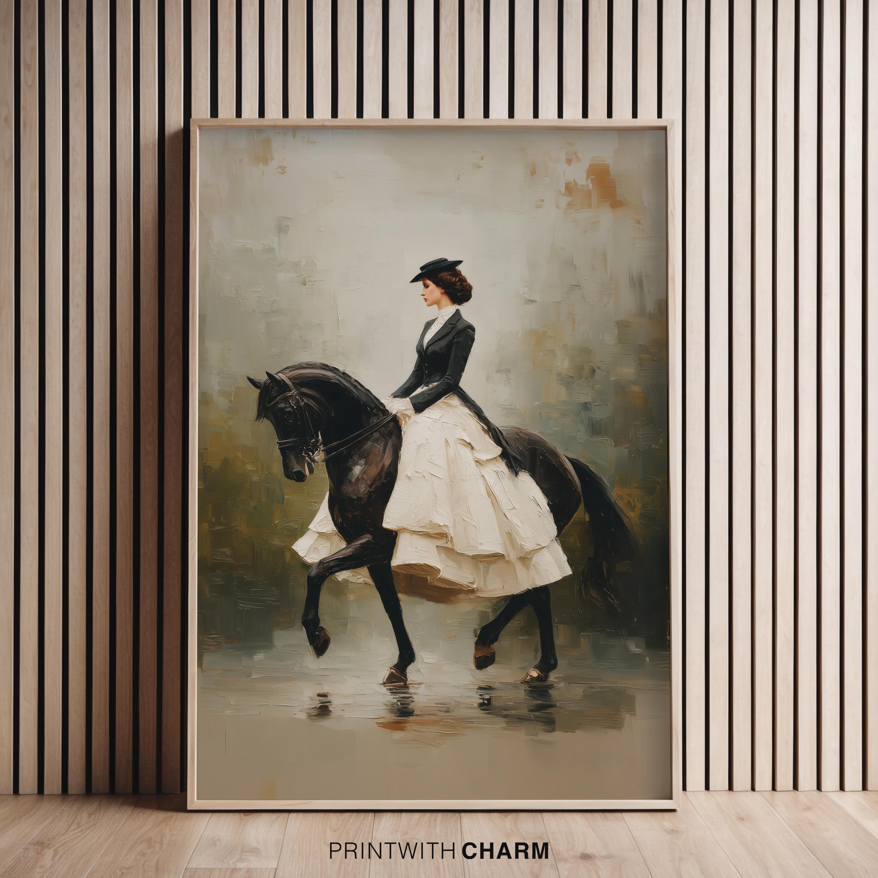 Victorian Style Woman Rider Art Vintage Horse Equestrian Oil Painting ...