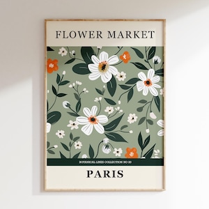 Vintage Paris Flower Market Botanical Art Print, Floral Travel Poster, French Home Decor