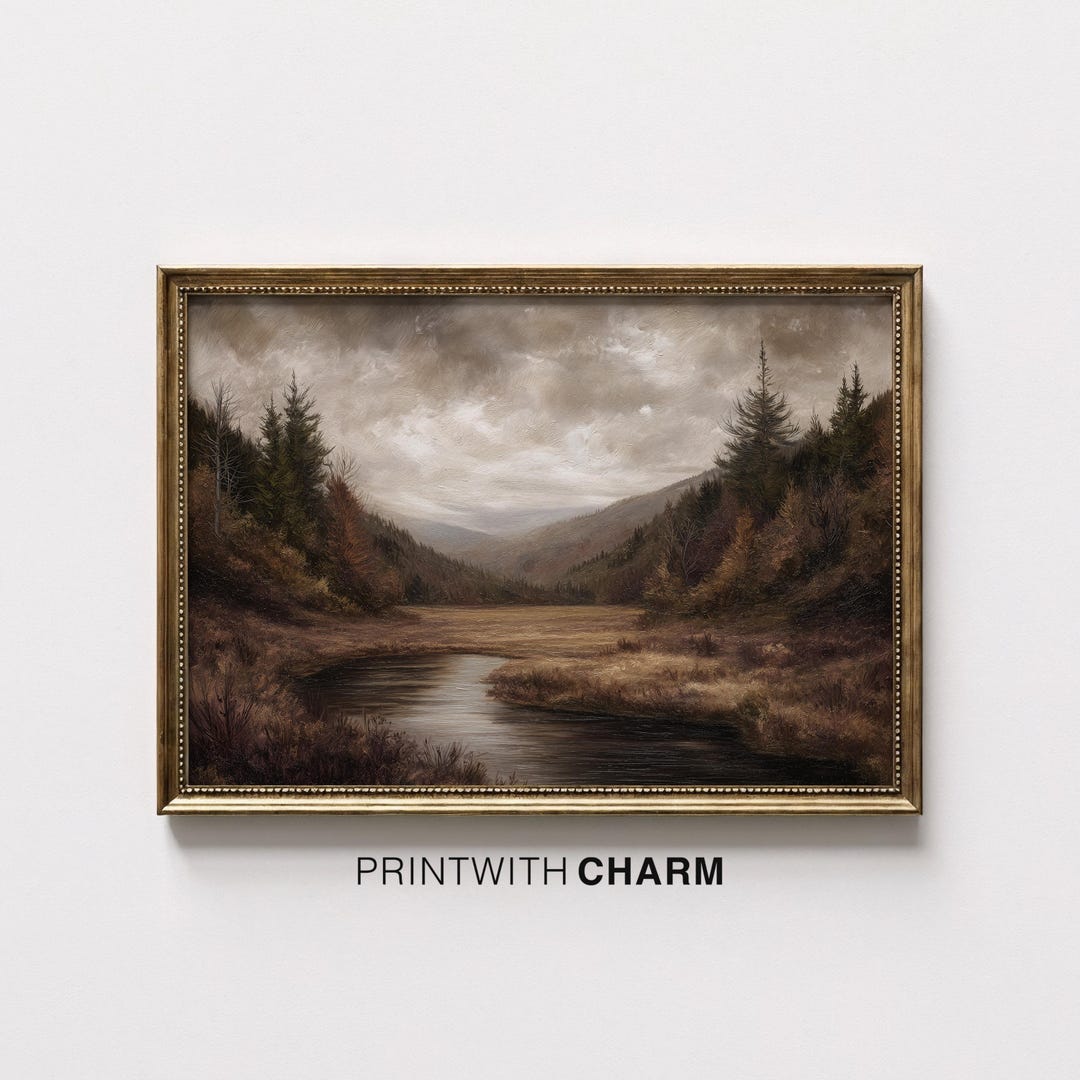 Vintage Autumn Landscape Wall Art / Moody Countryside Nature Oil ...