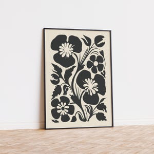Fleurs abstraites des années 70, impression bohème, affiche florale monochrome, décoration rustique moderne (téléchargement numérique) image 5