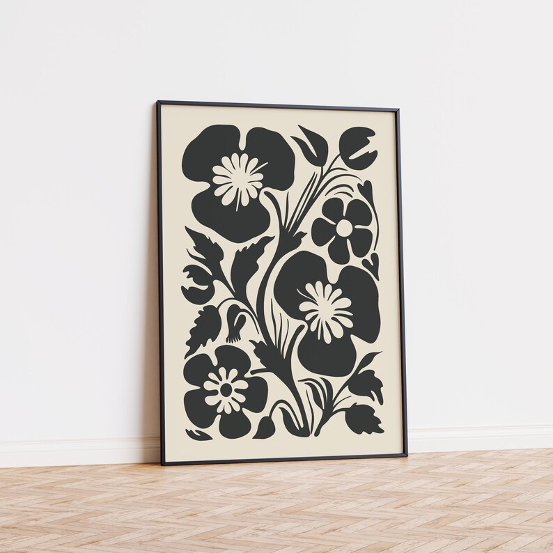 Fleurs abstraites des années 70, impression bohème, affiche florale monochrome, décoration rustique moderne (téléchargement numérique) image 5