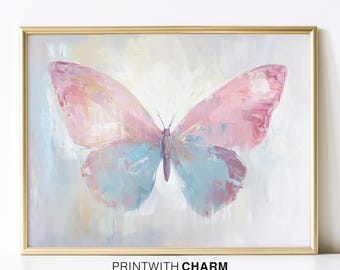 Estampado de mariposa rosa pastel, pintura al óleo impresionista y caprichosa, arte de insectos texturizado.