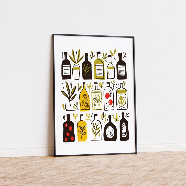 Print olijfoliefles: afdrukbare muurkunst keuken (digitale download) afbeelding 3