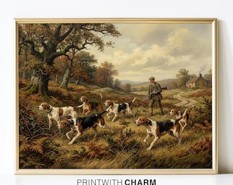 Vintage Fox Hunting Print Hounds Printable Art English Countryside Oil Painting Heritage Decor