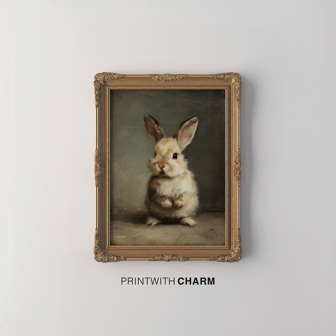 Printable Antique Bunny Wall Art Vintage Animal Decor Digital Download ...