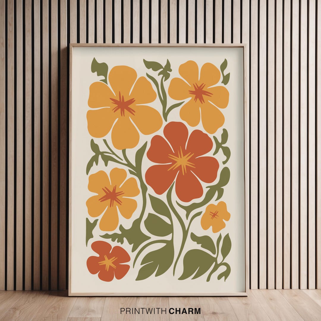 70s Bold Floral Art Print Retro Scandinavian Flower Wall Decor ...