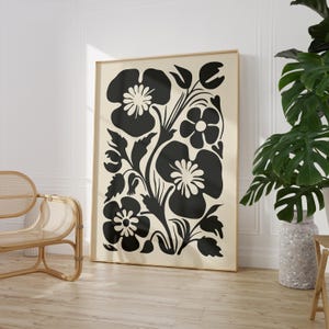Fleurs abstraites des années 70, impression bohème, affiche florale monochrome, décoration rustique moderne (téléchargement numérique) image 3