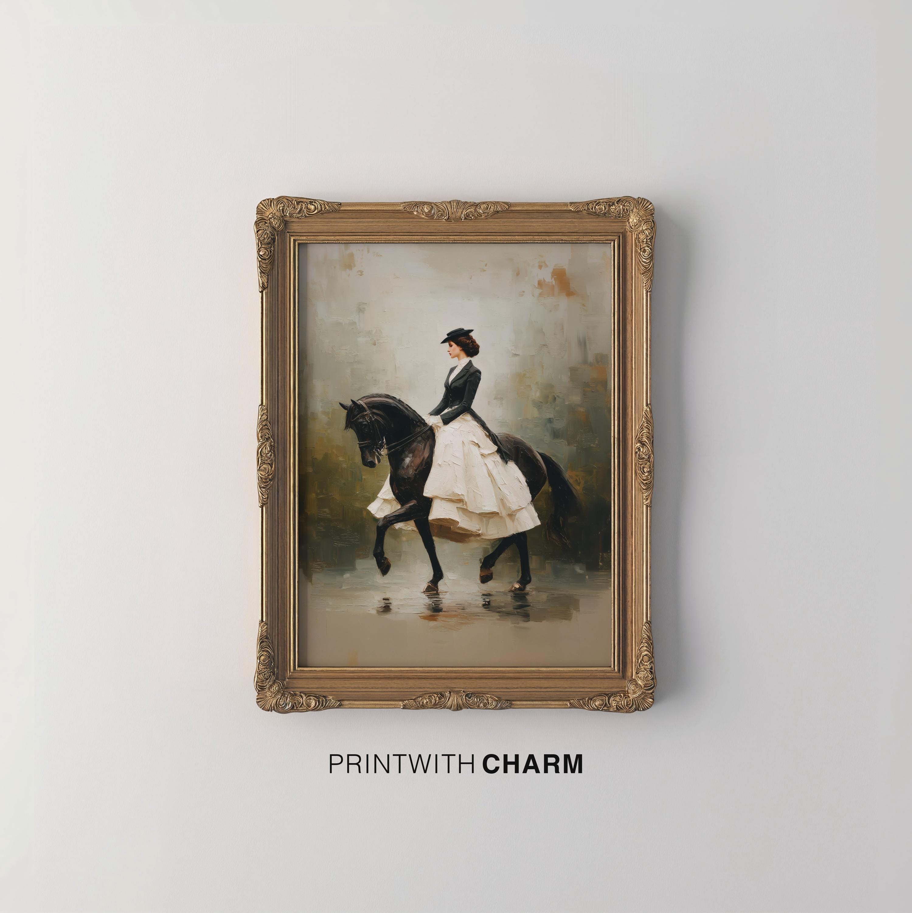Victorian Style Woman Rider Art Vintage Horse Equestrian Oil Painting ...
