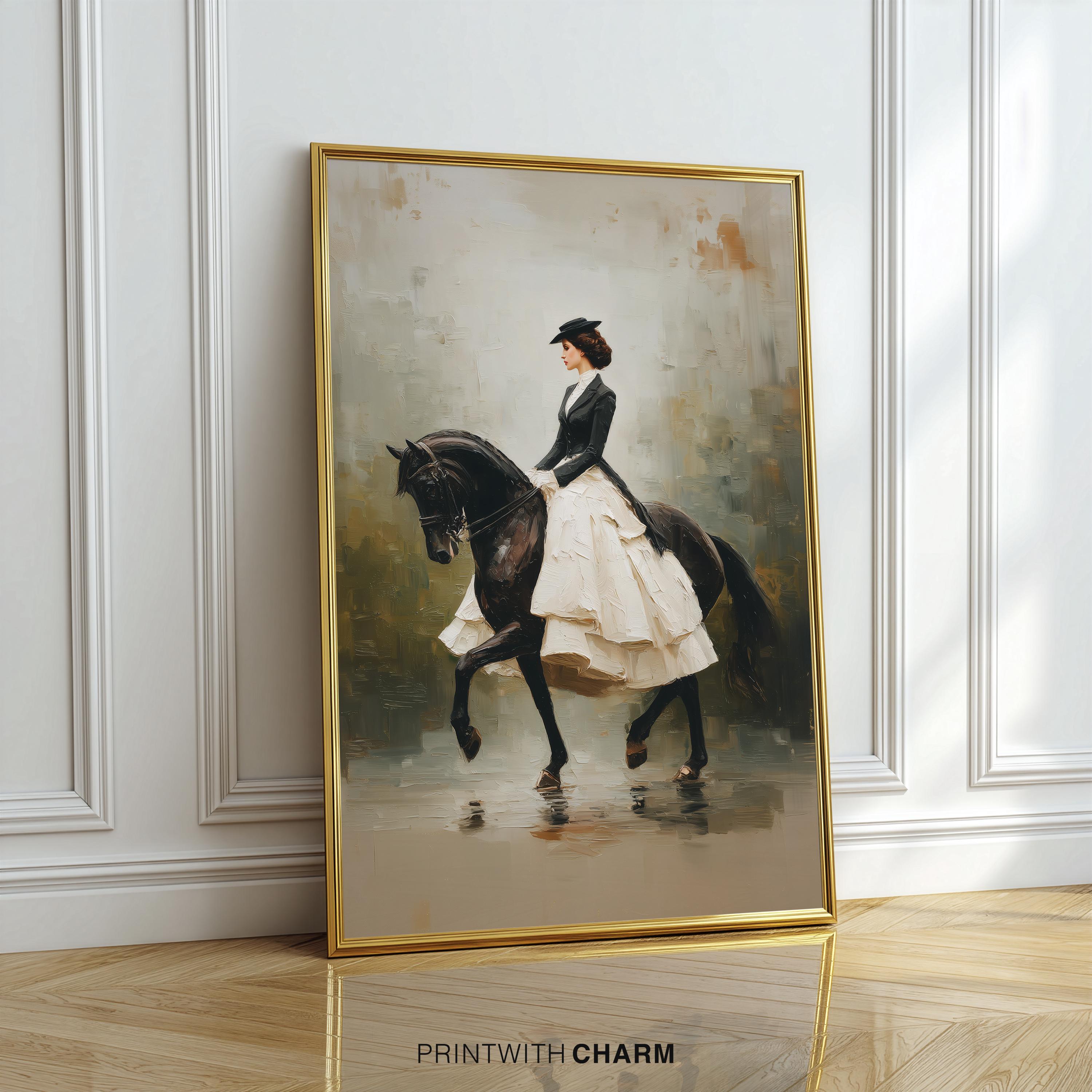 Victorian Style Woman Rider Art Vintage Horse Equestrian Oil Painting ...