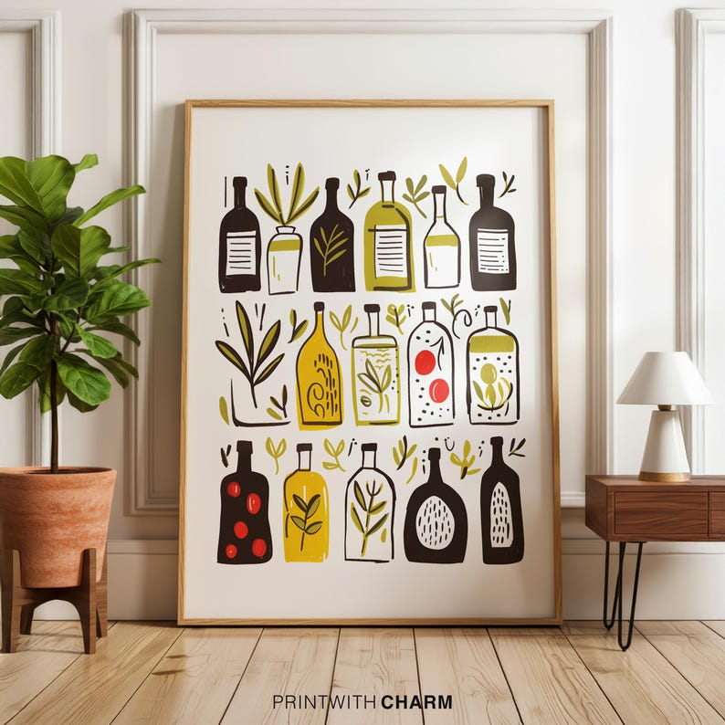 Print olijfoliefles: afdrukbare muurkunst keuken (digitale download) afbeelding 1