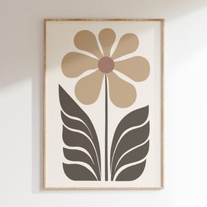 Sunflower Beige Art Print: Retro Botanical Decor (Digital Download)