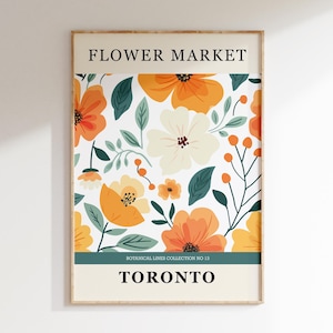 Toronto Blumenmarkt Kunstdruck, Vintage Blumenwanddekor, botanisches Reiseplakat aus Kanada