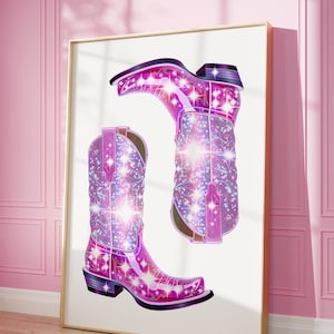 Disco Cowboy Boots, Sparkling Purple Cowgirl Home Decor, Digital Download