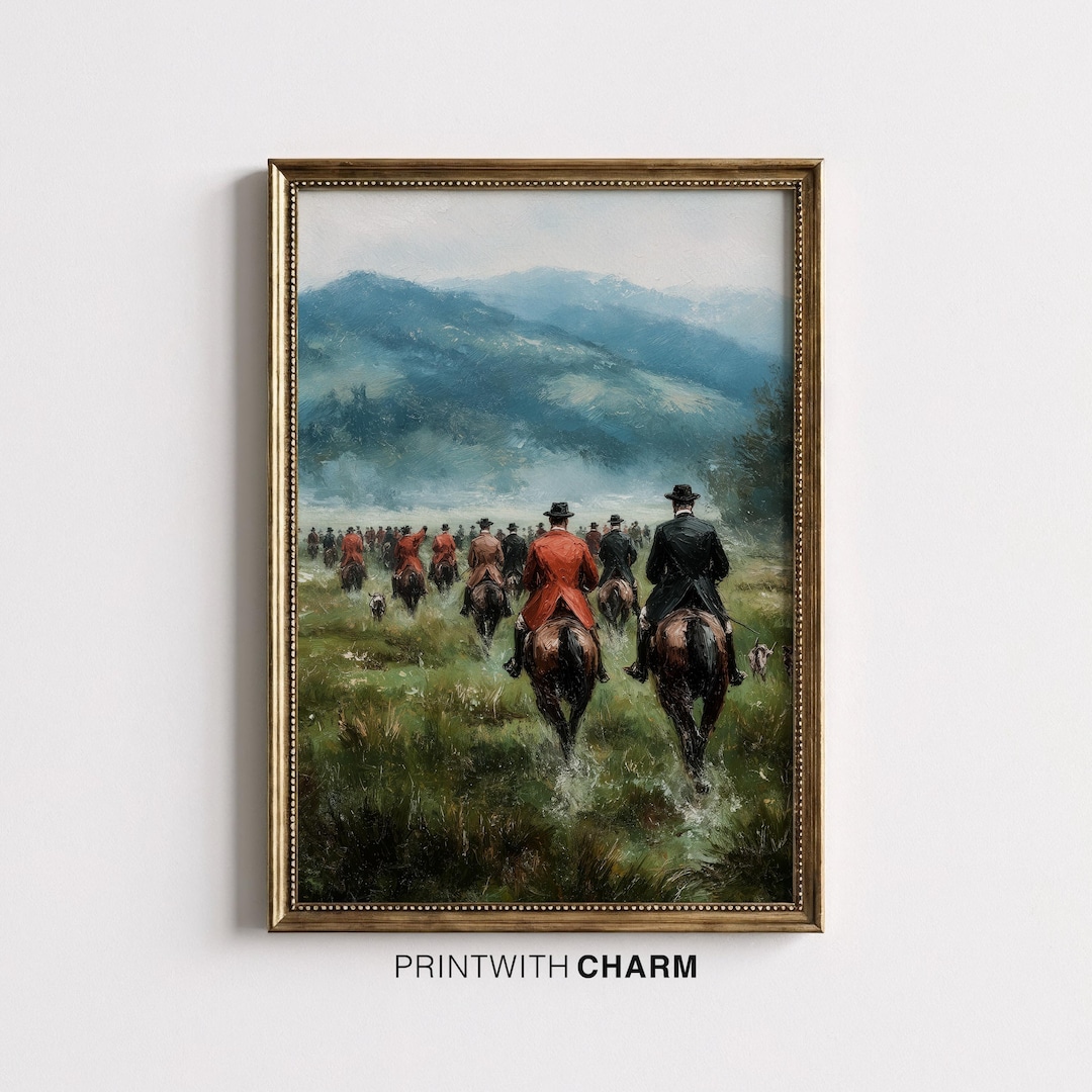 English Fox Hunting Painting Vintage Equestrian Wall Art Mountain ...