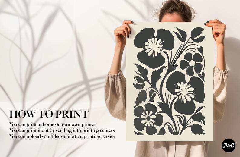 Fleurs abstraites des années 70, impression bohème, affiche florale monochrome, décoration rustique moderne (téléchargement numérique) image 7