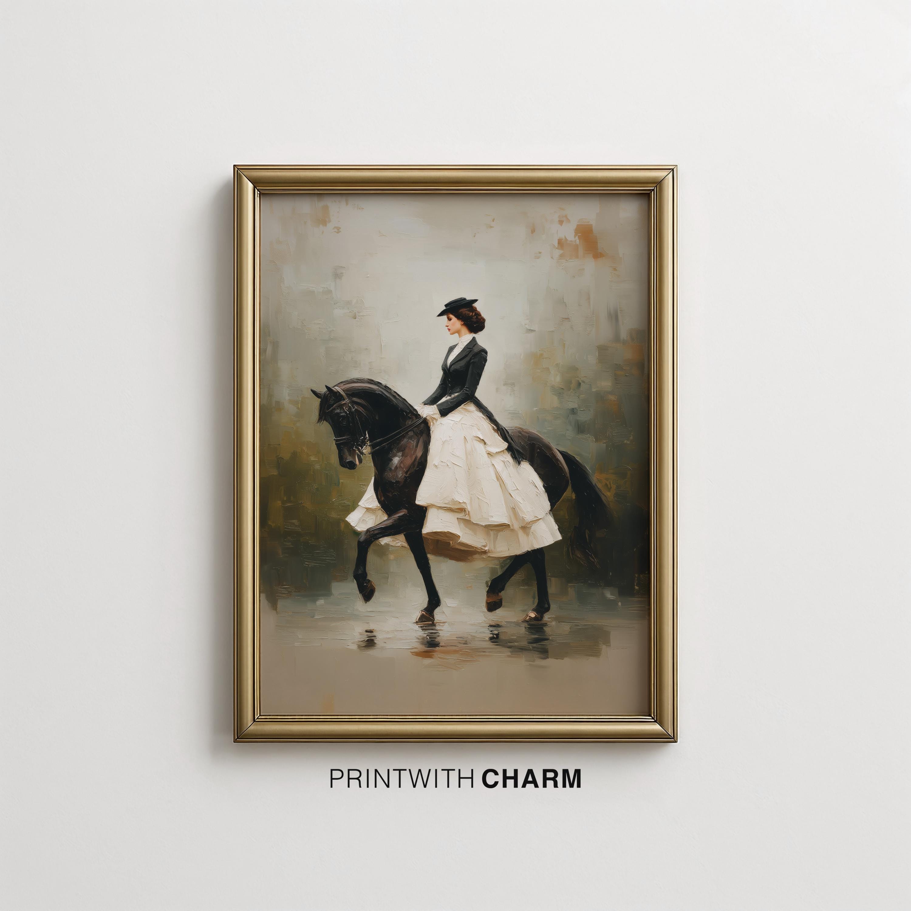 Victorian Style Woman Rider Art Vintage Horse Equestrian Oil Painting ...