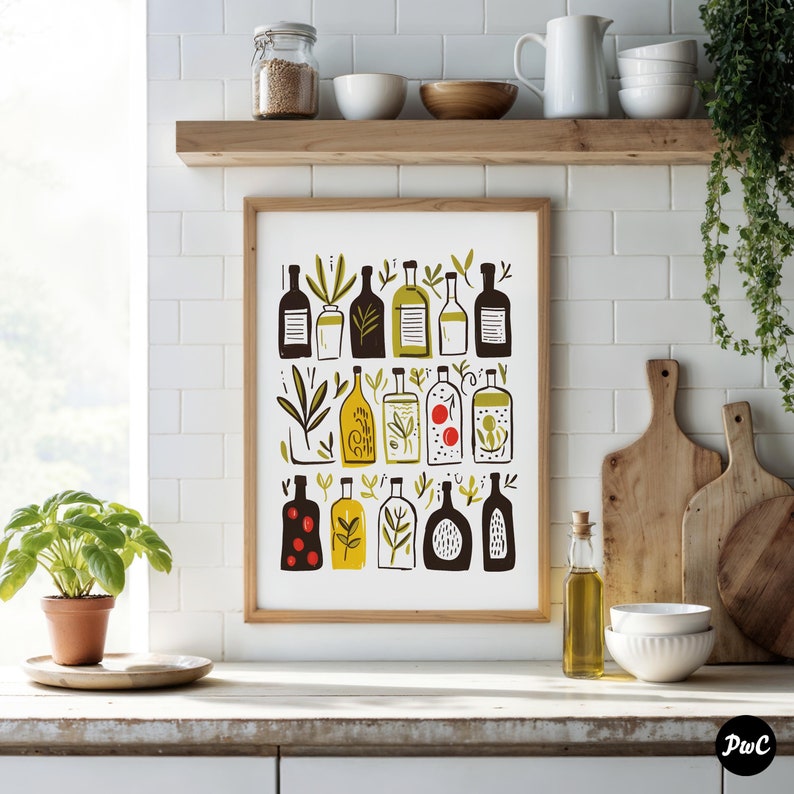 Print olijfoliefles: afdrukbare muurkunst keuken (digitale download) afbeelding 5