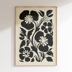 Fleurs abstraites des années 70, impression bohème, affiche florale monochrome, décoration rustique moderne (téléchargement numérique) image 2