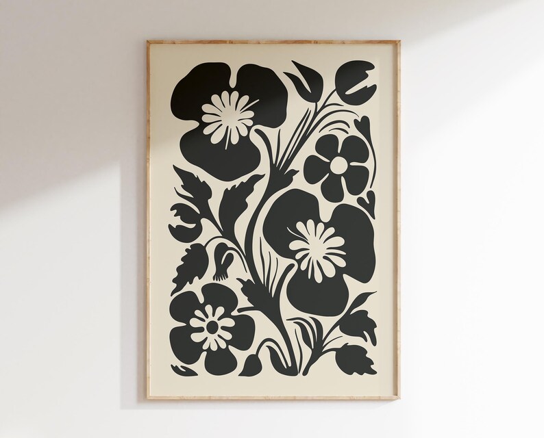 Fleurs abstraites des années 70, impression bohème, affiche florale monochrome, décoration rustique moderne (téléchargement numérique) image 2