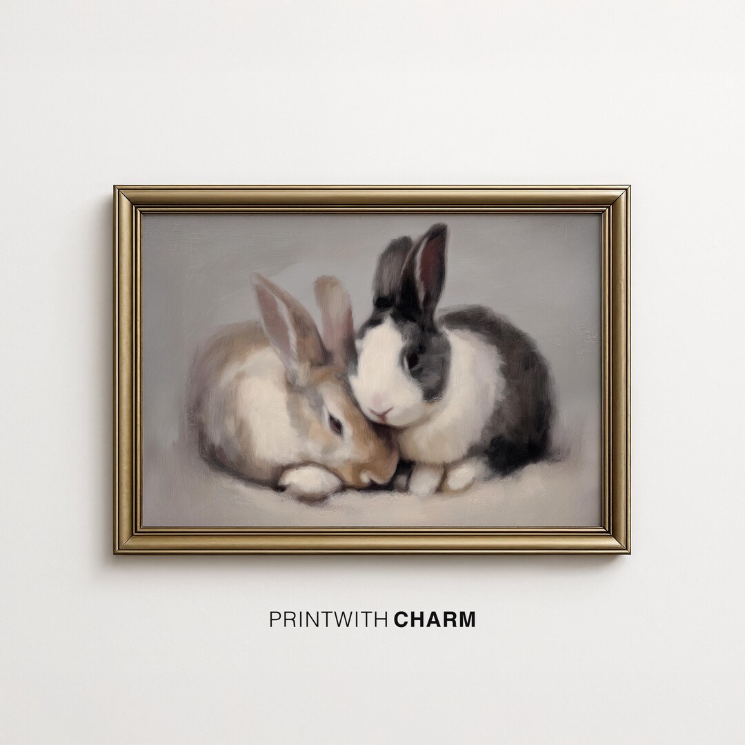 Printable Bunny Pair Art, Vintage Rabbit Couple Wall Decor, Antique ...