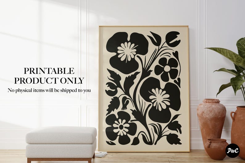 Fleurs abstraites des années 70, impression bohème, affiche florale monochrome, décoration rustique moderne (téléchargement numérique) image 6
