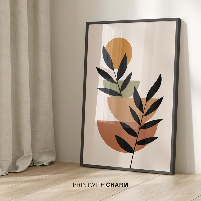 Boho Mid Century Modern Art Set 3 Terracotta Sage Green Sun Digital ...