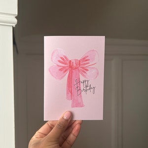 Cartão de Feliz Aniversário com Laço Rosa