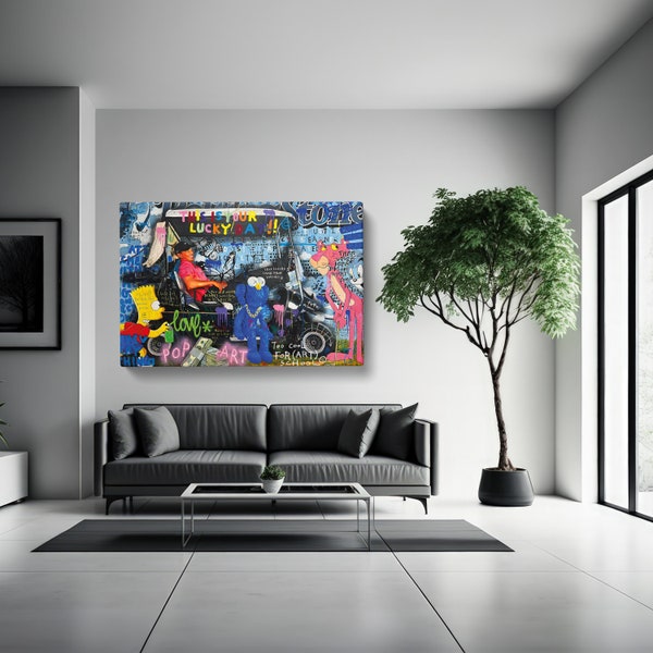 Toile Tiger Woods Style Banksy, Art Graffiti Street Sport Tennis Banksy, Bart Simpson, Lois, Jerry, Panthère Rose