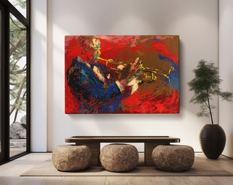 LeRoy Neiman, Satchmo (Louis Armstrong), 1976, Abstract Trumpet Figurethe Canvas Print, LeRoy Neiman Colorful Oil Paintings, Modern Art