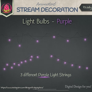 animierte gemütliche Glühbirnenschnur | Bachdekoration | VTuber Twitch Youtube Kette Licht Overlay | Lila Lichterkette | Violette weiche Lichter