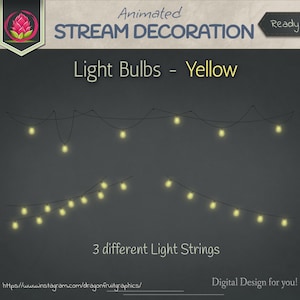 Animierte Bach Dekoration - Gelbe Glühbirnenschnur | Twitch und Youtube Overlay, Lichterkette, Lichterkette