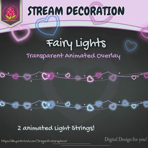 Animated Twitch Lights Stream Decoration | Pink and Blue String Light Overlay for Valentines Day | Streamlabs, VTuber, Twitch and Youtube