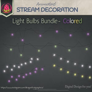 Animierte Glühbirnen-Schnüre | Gemütliche Bach Dekoration | Lichtkette Overlay für Twitch, Vtuber und Youtube | Bunte Lichterkette
