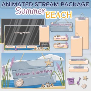 Animated Stream Package - Summer Beach Holiday | Cozy Pastel Overlay, Stream Screens, Decorations, Alerts, Twitch, Youtube, OBS