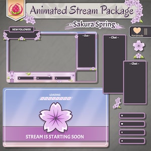Sakura Twitch Overlay | Pink Animated Stream Package, Cute Japanese Design with Cherry Blossoms, LoFi Twitch Pack