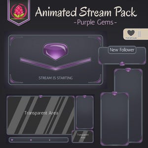 Purple Gems Twitch Overlay | Animated Stream Package, Minimalistic Design, Twitch Gaming Graphics, Stream Setup for Twitch & Youtube