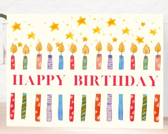 Birthday Greeting Card, Candles Birthday Card, Happy Birthday, Blank Birthday Card, Kids Birthday Card, Colorful Birthday Card, General BDAY