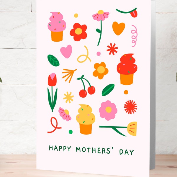 Mothers' Day Card, Gay Moms Card, Lesbian Moms Day, Mother's Day Card, Cupcake Theme Card, Floral Greeting Card, Card for two Moms, LGBTQ