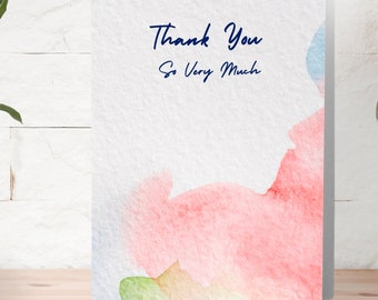 Thank You Card, Simple Thank You, Watercolor Greeting Card, Thank You for Teacher, Cards to Thank Someone, Cottagecore Card, Watercolor Card